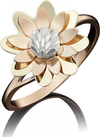 Кольцо Цветок из комбинированного золота (арт. 2211614)