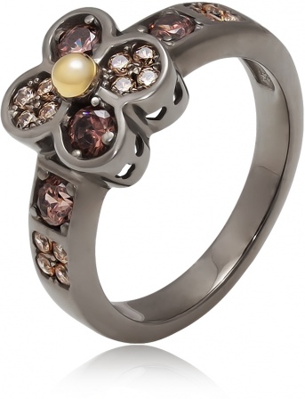 Кольцо Цветок с фианитами из серебра (арт. 2251063)