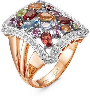 Кольцо с россыпью цветных и драгоценных камней из комбинированного золота (арт. 2260527)