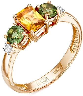 Кольцо с турмалинами, цитрином и бриллиантами из комбинированного золота (арт. 2260691)