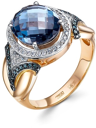 Кольцо с топазом и бриллиантами из комбинированного золота (арт. 2260760)