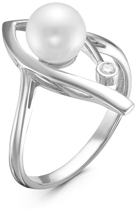 Кольцо с жемчугом и бриллиантом из белого золота (арт. 2260978)