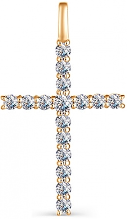 Крестик с 16 бриллиантами из красного золота (арт. 2280419)