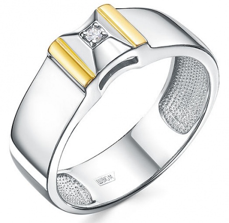 Кольцо с 1 бриллиантом из серебра с позолотой (арт. 2281974)
