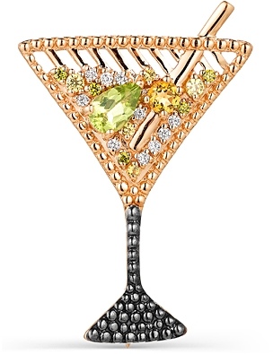 Брошь Коктейль с россыпью цветных и драгоценных камней из красного золота (арт. 2381130)
