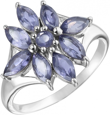 Кольцо Цветок с иолитами из серебра (арт. 2391505)