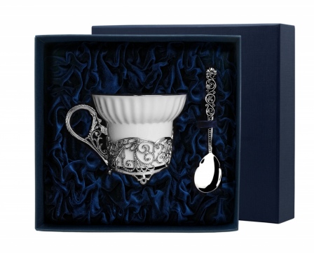 Набор чашка чайная "Зимние узоры"+ ложка из серебра (арт. 2400452)