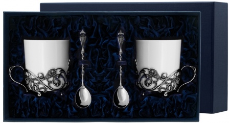 Набор чашек чайных "Витая"+ ложки из серебра (4 предмета) (арт. 2400955)