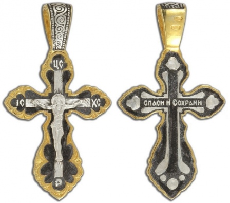 Крестик из чернёного серебра с позолотой (арт. 2450283)