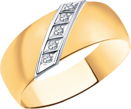 Кольцо с 5 фианитами из комбинированного золота (арт. 2472087)