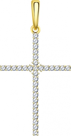 Крестик с 31 фианитом из жёлтого золота (арт. 2472850)