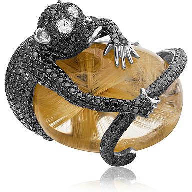 Кольцо с кварцем и бриллиантами из белого золота (арт. 2481016)