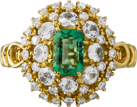 Кольцо с изумрудом, сапфирами и бриллиантами из жёлтого золота 750 пробы (арт. 2490104)