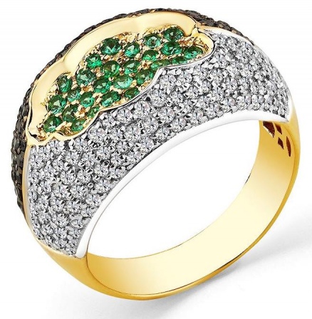 Кольцо с бриллиантами и изумрудами из жёлтого золота (арт. 2502233)