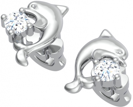Серьги Дельфинчики с 2 бриллиантами из белого золота (арт. 2520014)