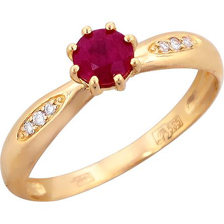Кольцо с 6 бриллиантами, 1 рубином из красного золота  (арт. 300254)
