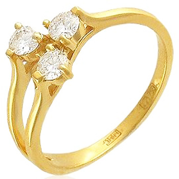 Кольцо с 3 бриллиантами из жёлтого золота 750 пробы (арт. 300505)