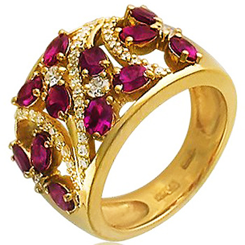Кольцо с 37 бриллиантами, 12 рубинами из жёлтого золота 750 пробы (арт. 300513)
