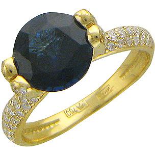 Кольцо с 110 бриллиантами, 1 сапфиром из жёлтого золота 750 пробы (арт. 300539)