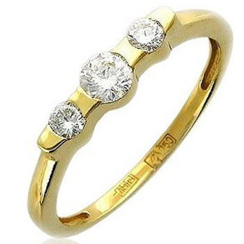 Кольцо с 3 бриллиантами из жёлтого золота 750 пробы (арт. 300546)