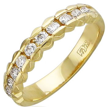 Кольцо с 10 бриллиантами из жёлтого золота 750 пробы (арт. 300573)