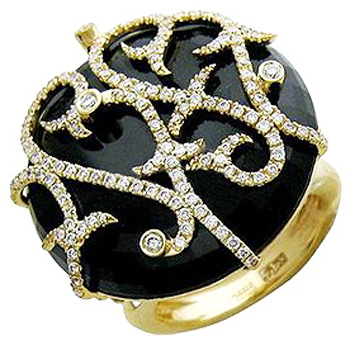 Кольцо с 185 бриллиантами, 1 ониксом из жёлтого золота 750 пробы (арт. 300577)
