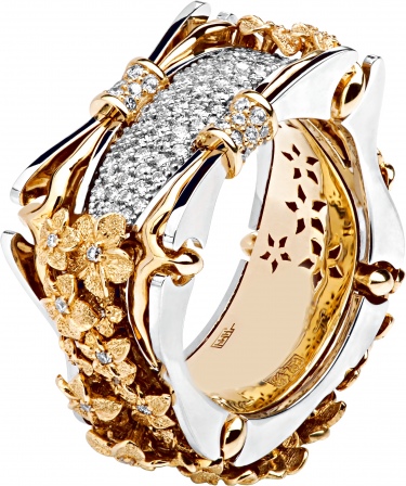 Кольцо Цветы с 148 бриллиантами из комбинированного золота 750 пробы (арт. 300917)