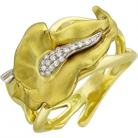 Кольцо Цветок Каала с 19 бриллиантами из комбинированного золота 750 пробы (арт. 300925)