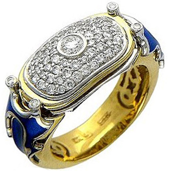 Кольцо с 61 бриллиантами, эмалью из комбинированного золота 750 пробы (арт. 300929)