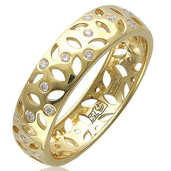 Кольцо с 32 бриллиантами из жёлтого золота 750 пробы (арт. 301157)