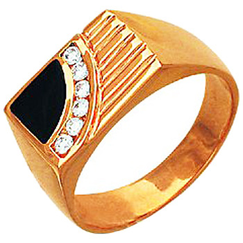 Кольцо с 6 бриллиантами, 1 ониксом из красного золота  (арт. 302139)