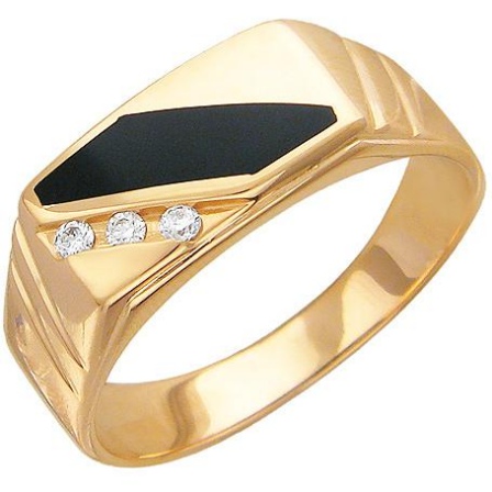 Кольцо с 3 бриллиантами, 1 ониксом из красного золота  (арт. 302140)