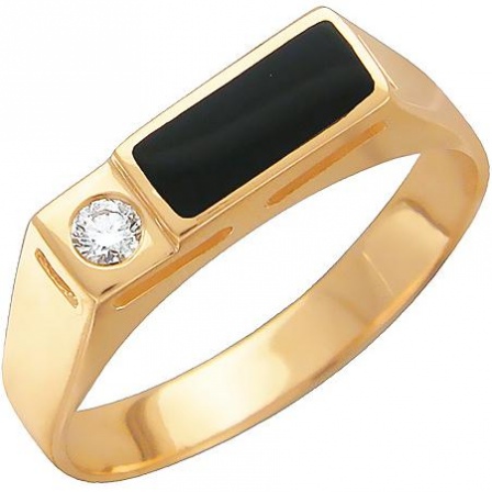 Кольцо с 1 бриллиантом, 1 ониксом из красного золота  (арт. 302141)