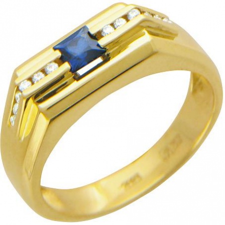 Кольцо с 12 бриллиантами, 1 сапфиром из жёлтого золота 750 пробы (арт. 302160)