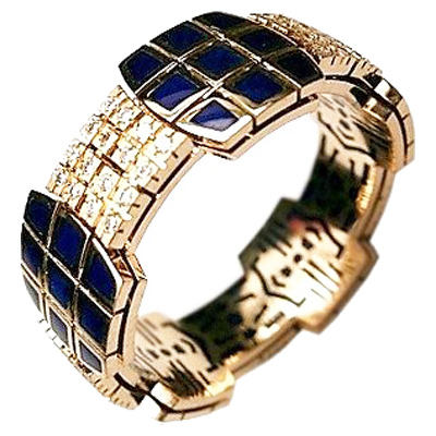 Кольцо с 80 бриллиантами, эмалью из комбинированного золота 750 пробы (арт. 302195)
