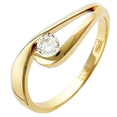 Кольцо с 1 бриллиантом из жёлтого золота 750 пробы (арт. 302340)
