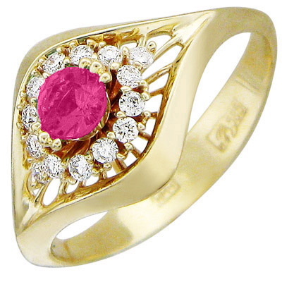 Кольцо с бриллиантами, рубином из желтого золота (арт. 315035)