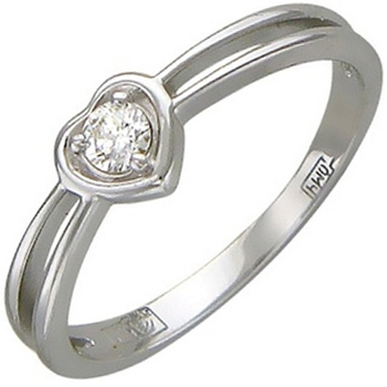 Кольцо Сердце с бриллиантом из белого золота (арт. 319610)