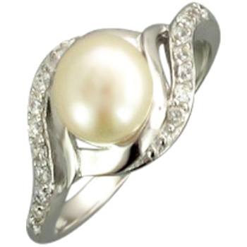 Кольцо с жемчугом, фианитами из серебра (арт. 320638)
