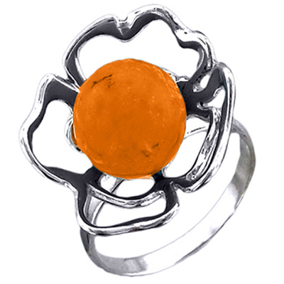 Кольцо Цветок с янтарем из серебра (арт. 322213)