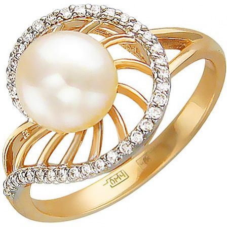Кольцо с бриллиантами, жемчугом из красного золота (арт. 322429)