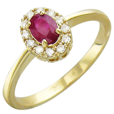 Кольцо с бриллиантами, рубином из желтого золота (арт. 323069)