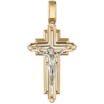 Крестик с бриллиантами из комбинированного золота (арт. 323405)