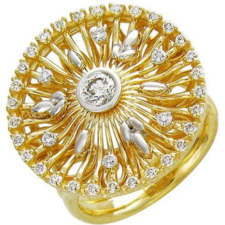 Кольцо с бриллиантом из желтого золота 750 пробы (арт. 324614)
