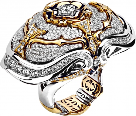 Кольцо с бриллиантами, сапфирами из комбинированного золота 750 пробы (арт. 325686)