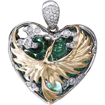 Подвеска Сердце с бриллиантами, фианитами из комбинированного золота 750 (арт. 325780)