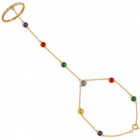 Слейв-браслет со шпинелью и цветными фианитами из красного золота (арт. 326006)