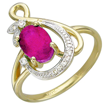 Кольцо с бриллиантами, рубином из желтого золота (арт. 327898)