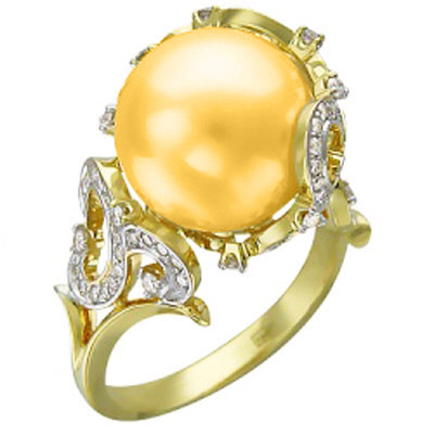 Кольцо Шар с бриллиантами, цитрином из желтого золота 750 пробы (арт. 329743)