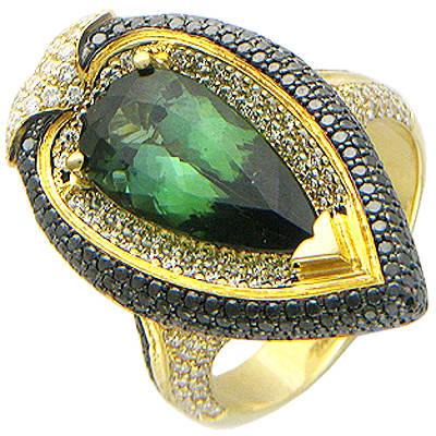 Кольцо с бриллиантами, турмалином из желтого золота 750 пробы (арт. 332023)